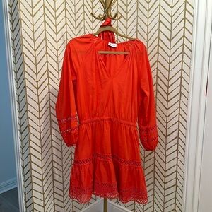 Coral-red eyelet detail dress